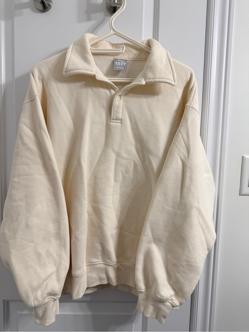 TNA Cream Zip‑Up Collared Pullover Sweater